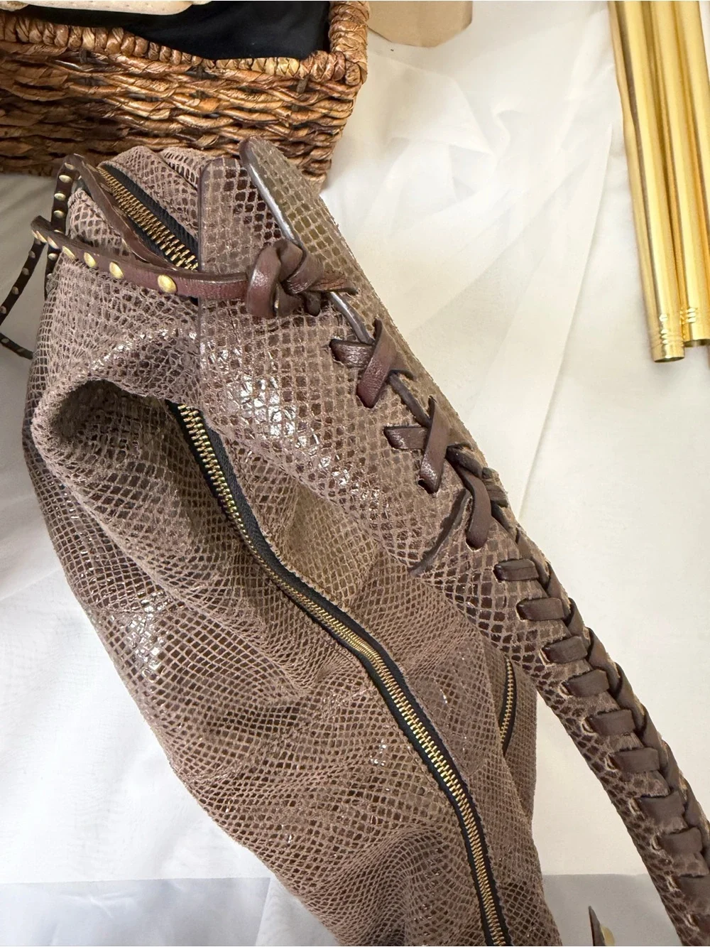 Dr Yannay Brown Snake Print Decorative Bag